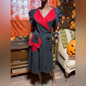 Hearts & Roses Black & White Polkadot Rocabilly/Swing Wrap Dress!